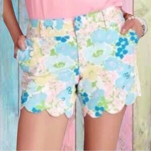 Lily Pulitzer Blue Floral Buttercup Scollop Edging Shorts